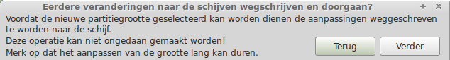 Als je nu op verder klikt worden de wijzigingen naar de harde schijf geschreven.