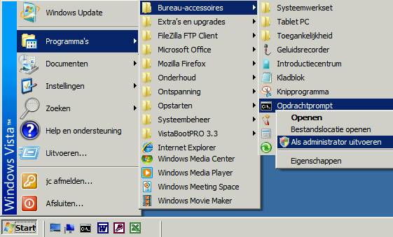 Start de opdrachtprompt als administrator op.