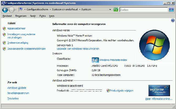 Windows Vista is weer geactiveerd, ge&uuml;pgraded naar Service Pack 1 en dankzij de nieuwe drivers sneller dan ooit.