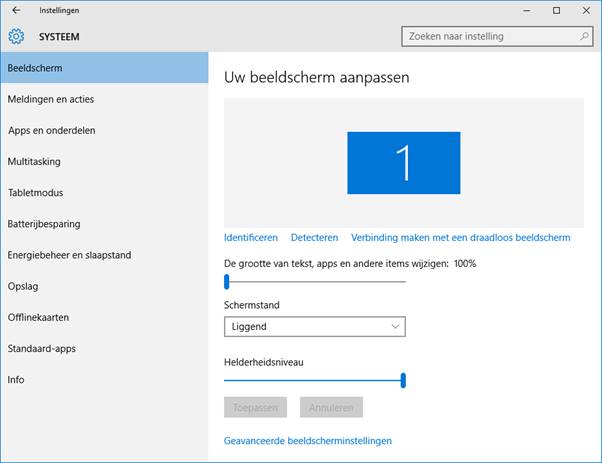 Beeldscherminstellingen