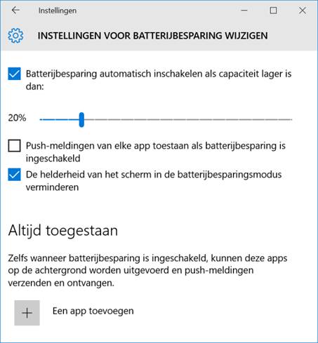 Instellingen voor batterijbesparing