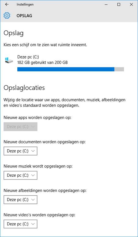 Grootte van het opslaggeheugen