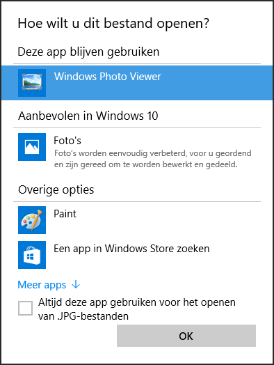 standaard programma niet kunnen kiezen met de verkenner